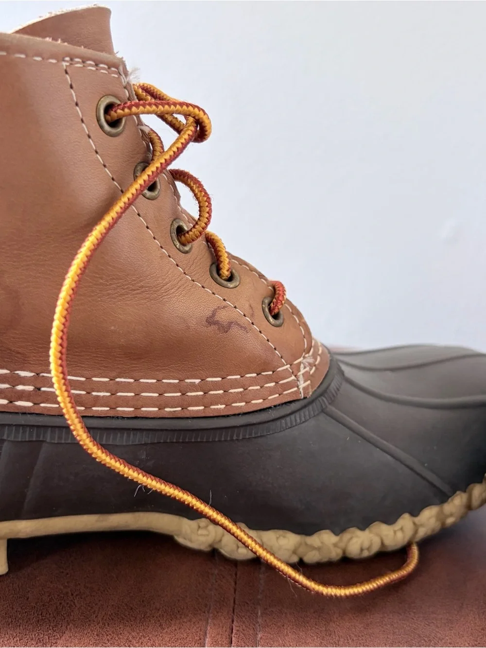 LL Bean Bean Boots 6 Inch Tan Brown Leather Rubber Rain Snow Made in USA